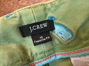 J.Crew Favorite Fit Women's Green Pants with Embroidered Whale Pattern Size 10